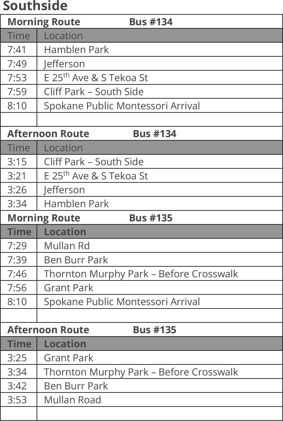 South Side Bus Route